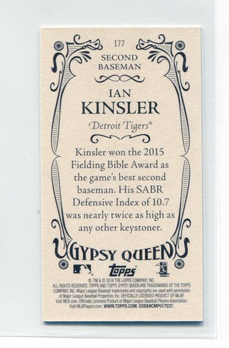 2016 Topps Gypsy Queen Mini Ian Kinsler #177 Detroit Tigers - 第 2/2 張圖片