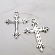 BULK 50Pcs Cross Charms DIY Jewelry Making Pendant Antique Silver