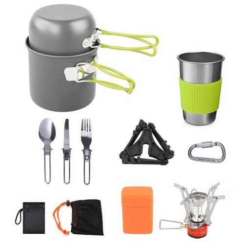 Camping Cookware Mess Kit 1-2 Person Portable Pot and Pan Set for Camping E3I0 - Picture 3 of 11