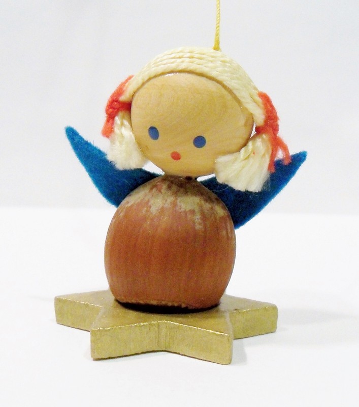 Goula Spain Angel Girl Erzgebirge Style Hazelnut Wooden Wood Vintage Ornament