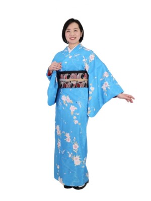 Kimono with collar Rin Blue Japanese Traditional Wear