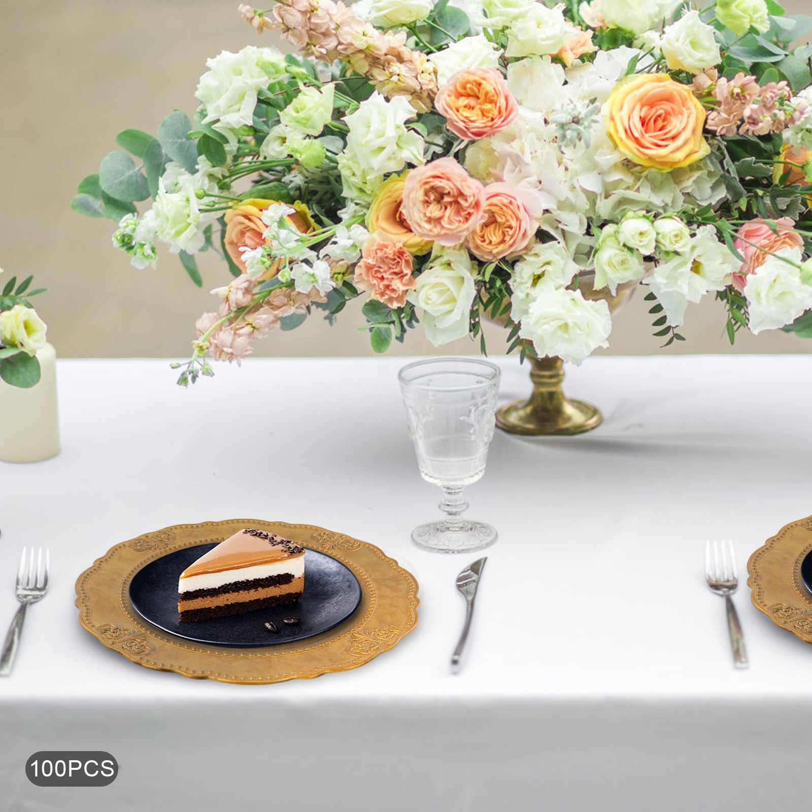 100 Pcs Antique Charger Plates Decorative Chargers for Table Dinner Kitchen Gold