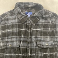 George Brand Flannel Size XL 46-48 Black Blue Gray Plaid Long Sleeve Button Up