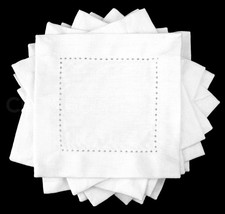 Heavyweight 6 White Hemstitch Cocktail Napkin...