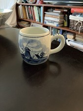 Vintage Delft Blue 3  Cup 8oz Hand Painted Holland Blue Windmill Flowers