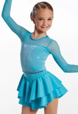 EUC Weissman Believe Me Dance Costume 17755 Size IC Turquoise Skirt Long Sleeve
