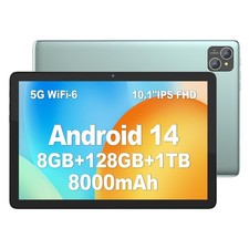 PUTTECH Android 14 Tablet 10.1 inch Tablets, 128GB 8 4 4 Expand GB 1TB Green