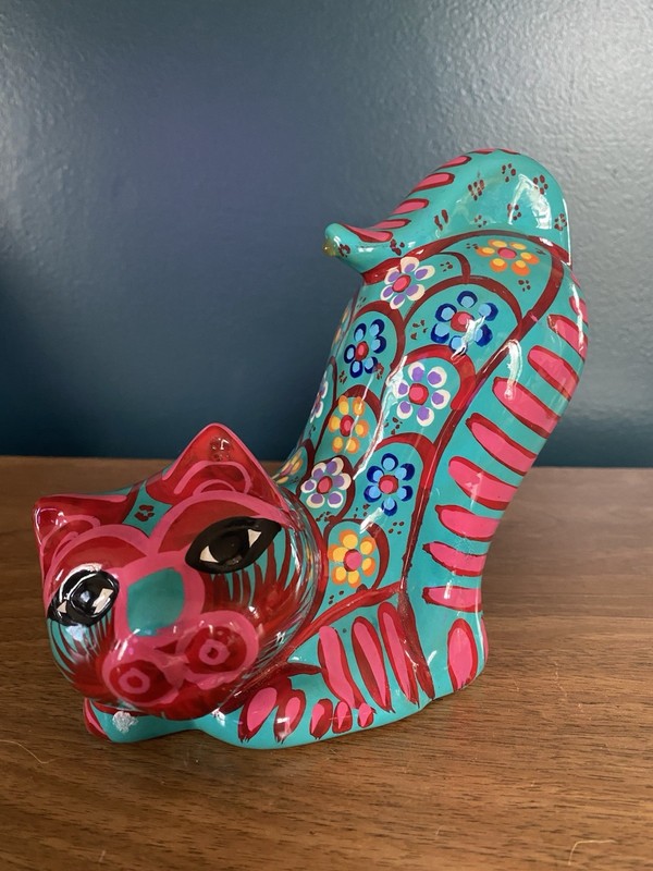 Cat Hand Painted Talavera Hecho En Mexico Pottery Damage Free Preowned