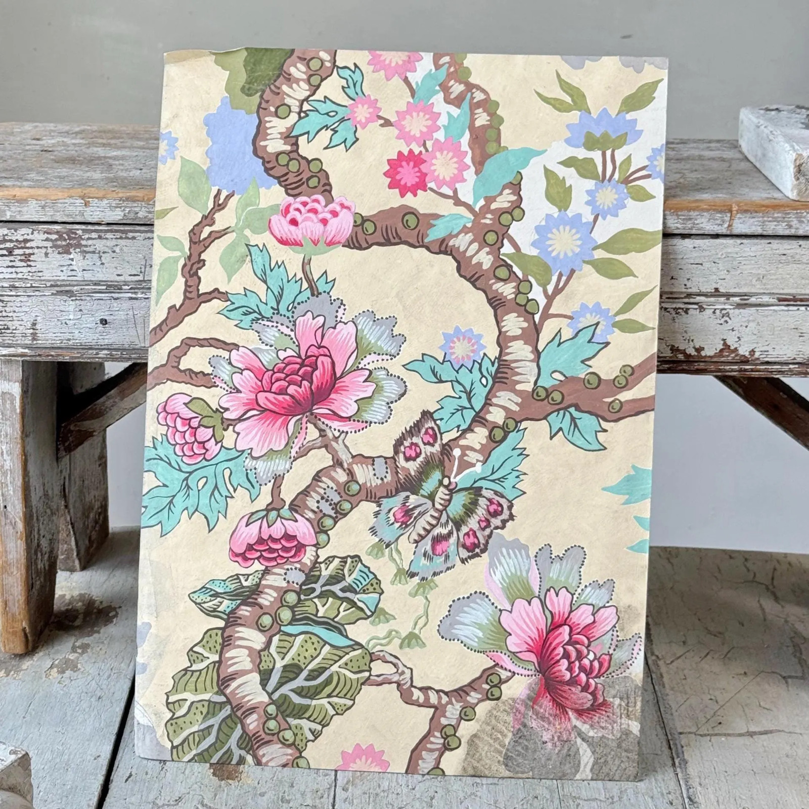16x11 Wallpaper French Hand Block Antique Wall Art design vintage sample countr