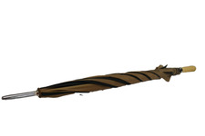 Vintage Striped Umbrella Manual Open Classic 41" Length Beige Handle Black