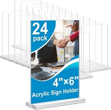 Acrylic Sign Holder 4x6 Inches 24 Pack, Double Sided Clear Display Stand Table T