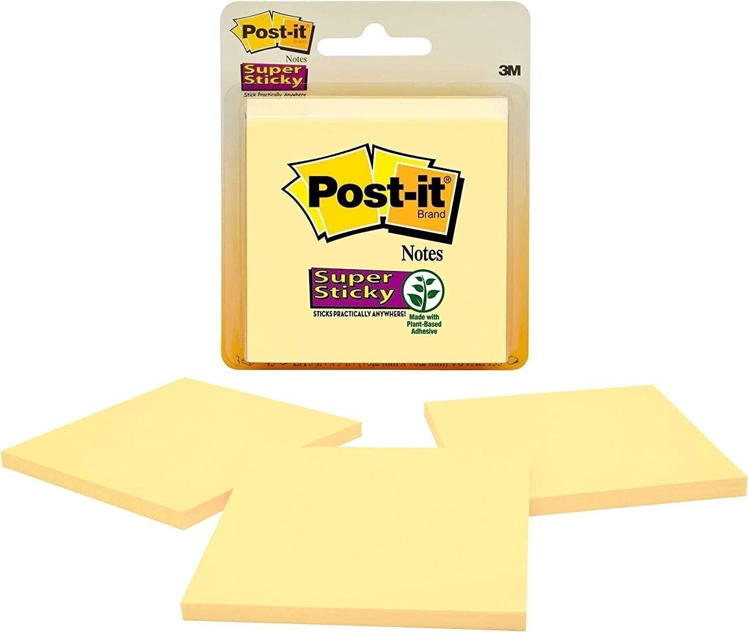 Super Sticky Post-it Notes 3x3 Inches 3 Pads Double Adhesive Canary Yellow-image