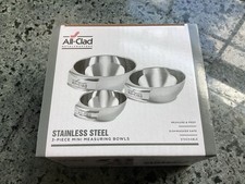 Mini cuencos medidores de acero inoxidable todo revestido de 3 piezas 1 taza 1/2 taza 1/4 taza Nuevo en caja