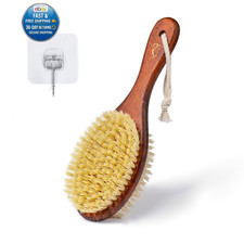 Short-Handle Dual-Sided Bath Massage Brush, Soft Boar Firm Sisal Bristles, Por