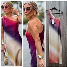 ZARA WOMAN FW23 MULTICOLOURED SATIN TIE-DYE PRINT ASYMMETRIC8610/171 Size XS