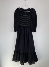 NWT M&S Textured Square Neck Shirred Midaxi Dress Tiered Hem Hippie Boho UK 10