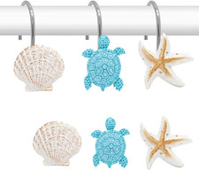 Shower Curtain Hooks, Seashell Turtles Shower Curtain Rings, Beach Theme Rust Pr