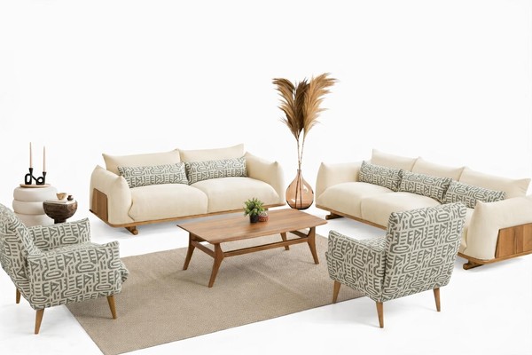 Wohnzimmer-Set 2-Sitzer-Sofa 3-Sitzer-Sofa Sessel Holzbeine Holzrahmen-image