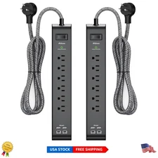 12FT Heavy-Duty Braided Surge Protector Power Strip with 6 Outlets & 4 USB Ports