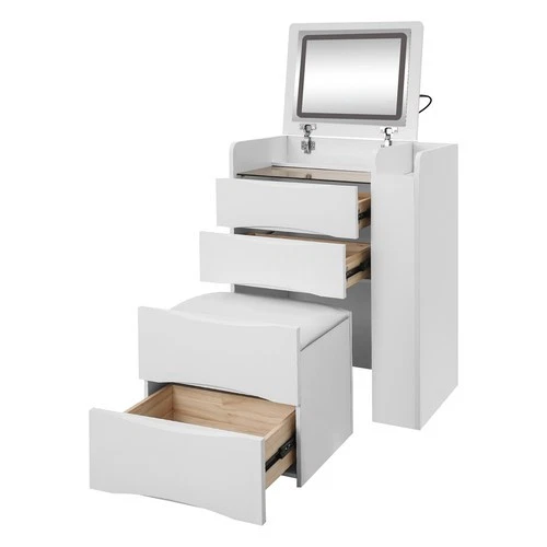 Vanity Desk Vanity Desk with Plip Top Mirror Compact Makeup Vanity w/3 Drawers - Image 3 of 4