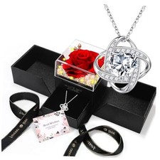 Eternal Preserved Red Rose with Necklace Gift Box Romantic Real Flower Color B