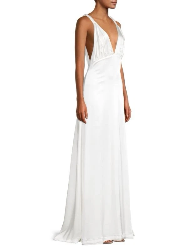 Jonathan Simkhai Plunging A-Line Satin Gown White Bridal Wedding Size 4 NWT - Image 3 of 4