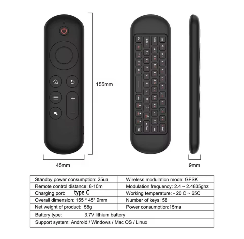 Telecomando Mini Wireless Tastiera Air Mouse Led Per Smart TV Box PC Dual Mode - Immagine 4 di 4