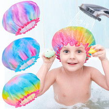 Kids Shower Cap, 3 Pcs Girls Shower Cap for Kids Reusable Waterproof Adjustable