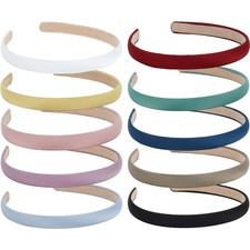 Multicolored Narrow Satin Headbands, 10pcs Non Slip Fashion Hair Bands for Wo...