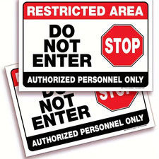 2X Restricted Area Do Not Enter Warning Self Adhesive Waterproof 25.5x17.8cm