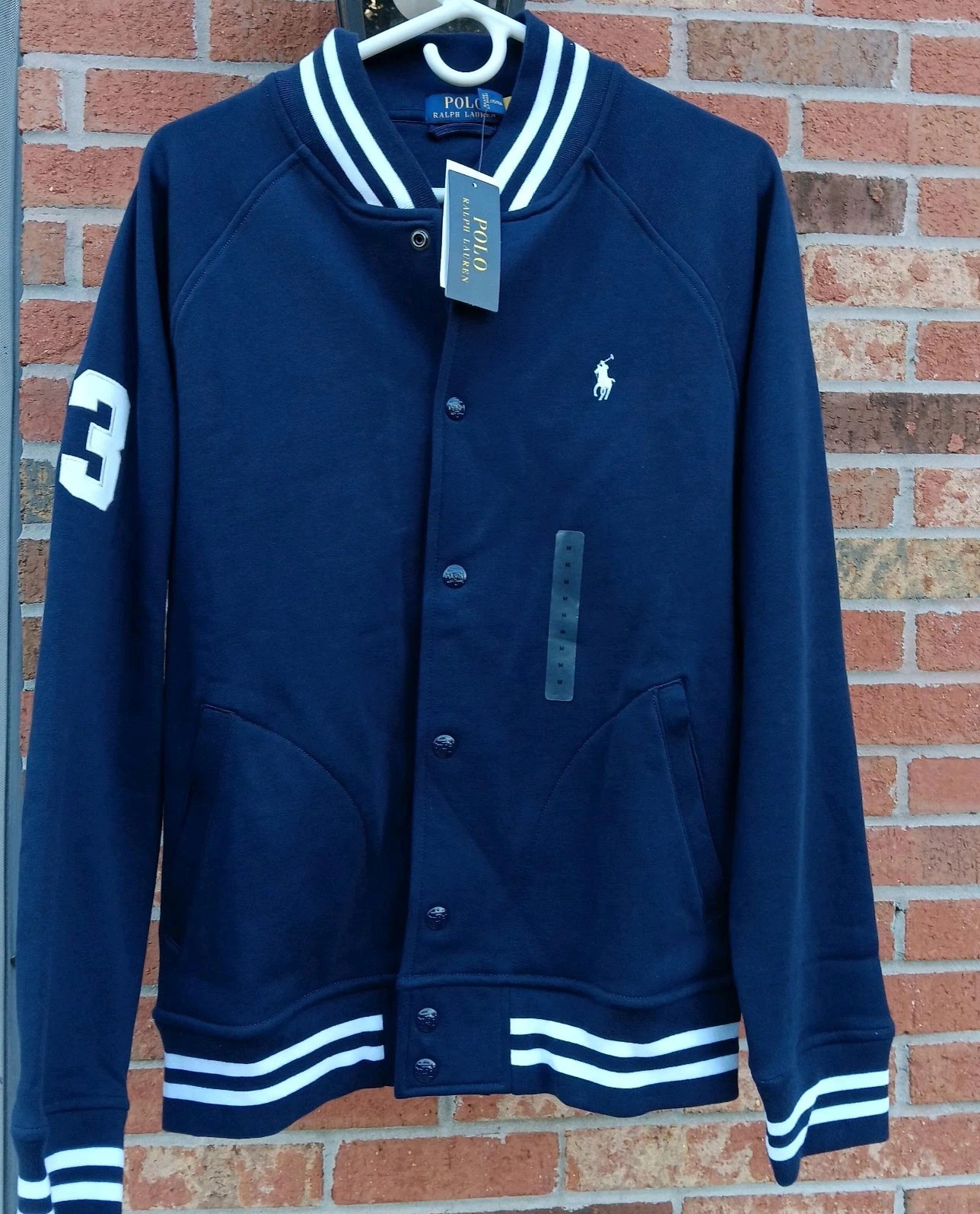 Giacca da baseball uomo Polo Ralph Lauren Triple Pony Fleece Varsity blu navy