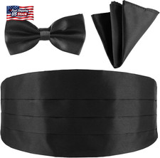 Men'S Cummerbund Bow Tie Set Adjustable Solid Color Tuxedo Cummerbund and Bow Ti