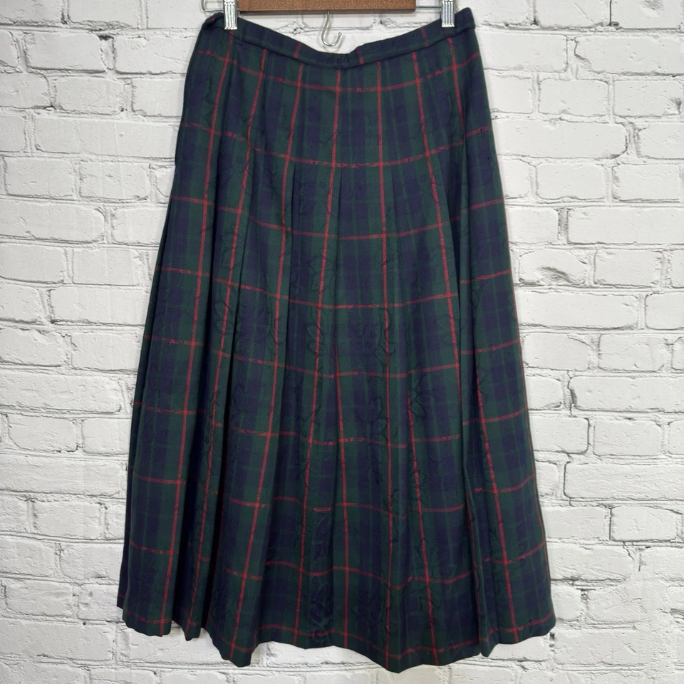Vintage Pendleton Pleated Maxi Skirt Size 12 Virgin Wool Tartan Plaid Floral - Image 2 of 4