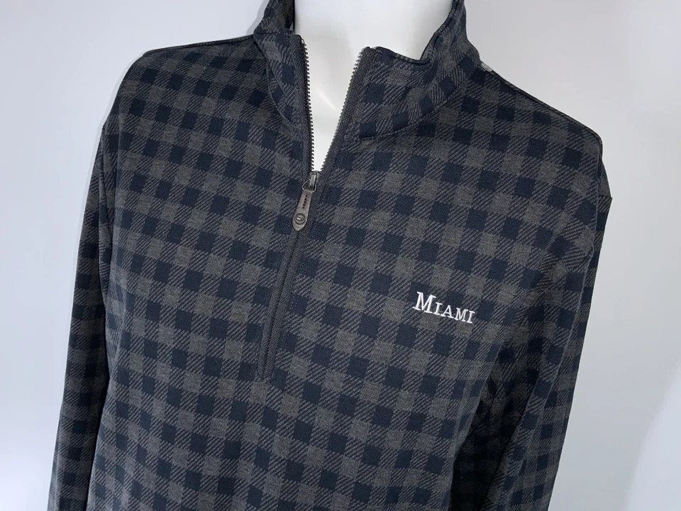 Miami RedHawks Vineyard Vines 1/4 Zip Sweater Men’s M Navy Gray Check YGI O5-116 - Image 3 of 4