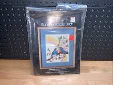 Vintage Golden Bee Blue Birds and Rainbow Stamped Cross Stitch