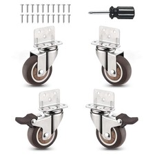 Heavy Duty L-Shape Casters Set of 4 with Brake Side Mount TPR Plate Wheels