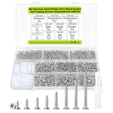 #4 Flat Head Small Wood Screws Assortment Kit, 420Pcs, Phillips Short Screw, 304