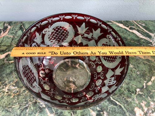 EGERMANN BOWL Ruby Cut to Clear CZECH REPUBLIC Label 7.5” Top Diameter GORGEOUS - Picture 8 of 11