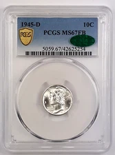 1945 D  Mercury Dime ~ PCGS MS67FB ~ w/CAC ~ Full Bands