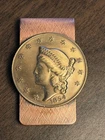 Kellogg & Co. Liberty Head 1854 Coin Vintage Gold Tone Money Clip Bill Holder