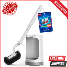 HAMITOR Toilet Bowl Brush Holder Set: Curved Design with Holder for Deep Cleanin