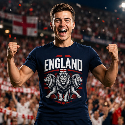 England Löwe T-Shirt, Fußball Supporter Grafik Tee
