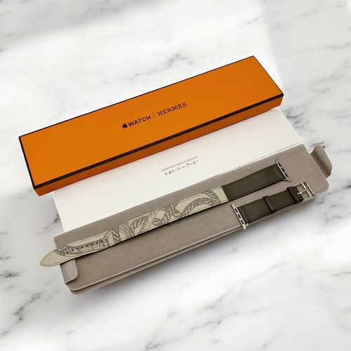 HERMES Leather Apple Watch Strap Band Double Tour Rope Pattern 40mm Compatible