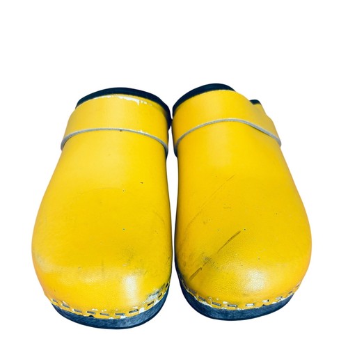 Jena – Yellow Leather Wooden Swedish Clogs Size 39 US 8-8.5 - Picture 2 of 8