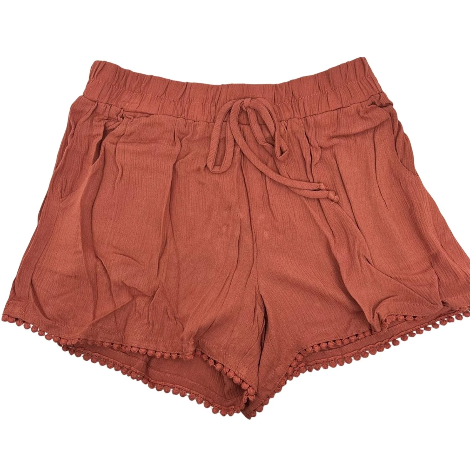 Be Bop Juniors' Clay Pom Pom Hem Elastic Waist Shorts - Size XS - NWT