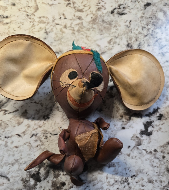 Vintage Faux Leather Mouse Stuffed Animal Made In Japan
