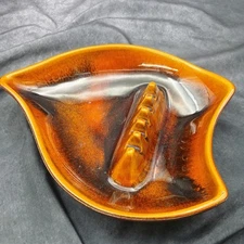 Vintage Brown Ceramic Ashtray Made In USA Marked 7002