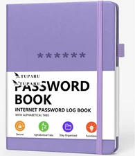 Password Book with Alphabetical Tabs – Smaller than A4 (7 x 10), Lavender 