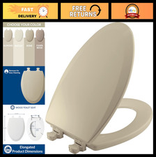 Elongated Toilet Seat with Easy Clean Hinges, Durable Enameled Wood, Bone Color