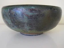 8.75" Dia Multi-Color Ceramic Art Pottery Raku Bowl - Signed by Artist
